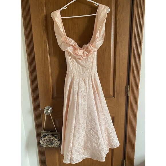 Vtg 80's GUNNE SAX Jessica McClintock Pink Floral Dress Off The Shoulder Size 5 - Picture 1 of 12